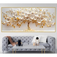 Quadro Decorativo Árvore da Vida 110x70 - Arte Moderna com Pétalas Brancas para Sala e Quarto - imagem 3