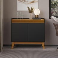 Buffet Aparador Ripado 2 Portas com Pés de MDF Astúrias 92cm - Design Moderno em Preto e Cedro - imagem 4