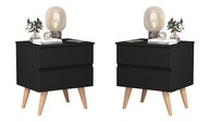 Kit 2 Mesas de Cabeceira Roma com 2 Gavetas e Pés - Design Moderno em Preto - imagem 2