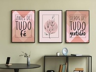 Kit 3 Quadros Antes De Tudo Fé Rosa Oliva Moderno - 60x40cm - Decoração Elegante para Sala e Quarto - imagem 3