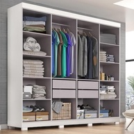 Guarda-Roupa Casal Lisboa 8 Portas com 4 Gavetas e Pés Altos - Design Moderno Branco - imagem 4
