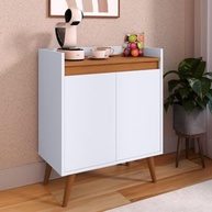 Armário Aparador Cantinho Do Café 2 Portas com Prateleira – Design Moderno em Branco e Freijó - imagem 5