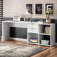 Mesa de Escritório Office NT 2060 com 2 Gavetas e 3 Nichos - Design Moderno em Branco - imagem 4