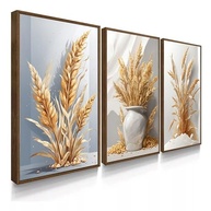 Kit 3 Quadros Decorativos Trigo Branco Dourado - Estilo Moderno para Ambientes de Prosperidade e Fartura - imagem 2