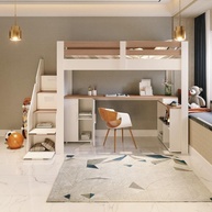 Cama Alta Infantil/Juvenil Star Plus Office Multifuncional - Design Moderno em Madeira Originals Branco/Montana - imagem 1