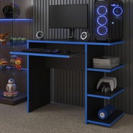 Mesa Escrivaninha Gamer Preto/Azul - Design Moderno para PC e Escritório - imagem 1