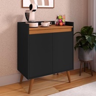 Armário Aparador Cantinho Do Café 2 Portas com Prateleira – Design Moderno em Preto e Freijó - imagem 5