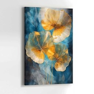 Quadro Decorativo Moderno 90x60cm | Estilo Floral Dourado Azul para Sala e Quarto - imagem 3