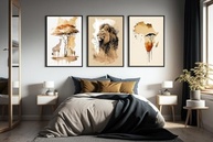 Kit 3 Quadros Animais da África Moderno - Decoração Elegante para Sala e Quarto (60x40cm, Preto) - imagem 2