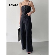 Macacão Feminino Lovito Casual com Botão Frontal - Estilo Moderno - imagem 2