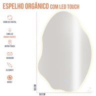 Espelho Orgânico com LED Touch 90x60cm Bivolt - Design Moderno e Iluminação Suave - imagem 4
