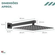 Chuveiro Ducha Slim 20x20 Quadrada Inox Preto - Design Moderno com Cano para Banheiro - imagem 3