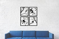 Quadro Decorativo 4 Peças Pássaros Vazado em MDF 3mm Preto - Design Moderno Quadríptico - imagem 4