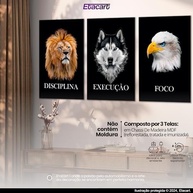 Quadro Decorativo Grande Moderno com Tema Animal para Escritório e Sala - Design Leão, Águia e Lobo - imagem 4