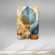 Quadro Decorativo Folhas Clean Azul Dourado 40x60cm - Estilo Moderno para Sala e Quarto - imagem 4