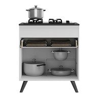 Balcão de Cozinha Moderno para Cooktop 70cm com 1 Porta e 1 Gaveta - Design Veneza Branco/Preto - imagem 4