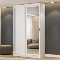 Guarda-Roupa Solteiro com Espelho 2 Portas 2 Gavetas Branco Moderno - imagem 1