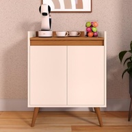 Armário Aparador Cantinho Do Café Buffet 2 Portas com Prateleira – Design Moderno Off White e Freijó - imagem 4