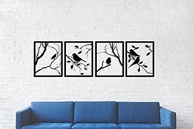 Quadro Decorativo 4 Peças Pássaros Vazado em MDF 3mm Preto - Design Moderno Quadríptico - imagem 2