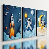 Kit 3 Quadros Decorativos Galáxia Astronauta Infantil - Design Moderno Premium 28x20cm - imagem 2
