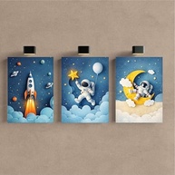 Kit 3 Quadros Decorativos Galáxia Astronauta Infantil - Design Moderno Premium 28x20cm - imagem 5