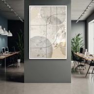 Quadro Decorativo Abstrato com Moldura - Design Moderno em Bege, Cinza e Marrom para Sala e Quarto - imagem 2