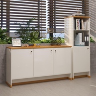 Kit Escritório Buffet e Armário Berlin - Design Moderno em Offwhite/Naturale | Vianossa - imagem 1