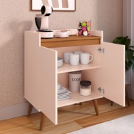 Armário Aparador Cantinho Do Café Buffet 2 Portas com Prateleira – Design Moderno Off White e Freijó - imagem 1