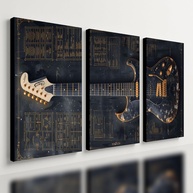 Kit 3 Quadros Decorativos Rock Guitarra Dourada - Estilo Musical para Ambientes Modernos - imagem 1