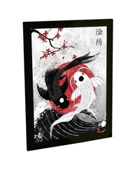 Quadro Decorativo A4 Carpas Yin Yang Onda e Sol - Arte Zen para Ambientes Modernos - imagem 2