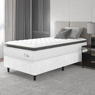 Cama Box com Colchão Solteiro Molas Ensacadas City Pillow Top 88x188x61cm em Tecido Linho Branco/Preto - Conforto Premium com Design Moderno - imagem 3