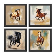 Kit 4 Quadros Cavalos 18x18cm com Moldura e Vidro - Decore com Estilo e Qualidade - imagem 1