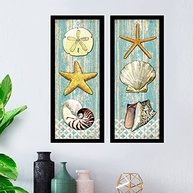 Kit 2 Quadros Decorativos 19x45 cm com Moldura Conchas - Estilo Praia para Ambientes Leves - imagem 3