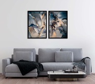 Dois Quadros Decorativos Mármore Azul Gold 90x60cm - Moldura Preta Premium para Sala e Quarto - imagem 2