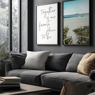 Kit 2 Quadros Decorativos Frase Amor Minimalista com Moldura – Estilo Praia e Mar Azul para Sala Relaxante - imagem 4