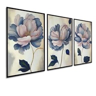 Kit com 3 Quadros Decorativos 30x50 cm Floral Moderno com Moldura - Ideal para Sala, Quarto e Hall - imagem 3