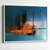 Quadro Decorativo com Moldura Sala 130x90 Abstrato Riscos Azul Laranja Luxo Grande Horizontal - Arte Moderna para Ambientes Elegantes - imagem 5