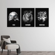 Quadros Decorativos Grandes com Moldura - Águia, Leão e Lobo - 3 Peças para Ambientes que Inspiraram Disciplina e Foco - imagem 3