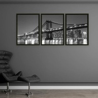 Quadros Decorativos Ponte de Manhattan Brooklyn - Kit 3 Peças com Moldura em Preto e Branco - imagem 3