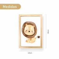 Kit 3 Quadros Decorativos Infantil Safari com Moldura - Leão, Girafa e Zebra 20x30cm - Decoração Charmosa para Quarto de Bebê (Pinus) - imagem 3