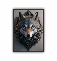 Quadro Decorativo Lobo Animal Feroz A3 com Moldura Preta - 45x33cm - Design Exclusivo - imagem 1
