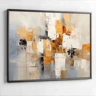 Quadro Decorativo com Moldura - Arte Abstrata Bege Dourado para Sala e Quarto - imagem 4
