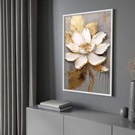 Quadro com Moldura Flor Bege Dourada - Decoração Elegante para Sala, Quarto e Hall - imagem 5