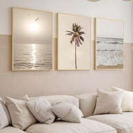 Quadro Decorativo Praia Coqueiro Mar - 3 Unidades em Madeira com Moldura e Vidro 40x60cm - imagem 2