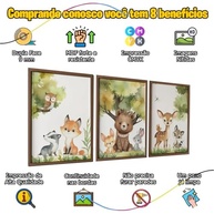 Quadro Decorativo Infantil Animais da Floresta | 3 Peças em Aquarela com Moldura Marrom - imagem 5