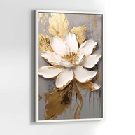 Quadro com Moldura Flor Bege Dourada - Decoração Elegante para Sala, Quarto e Hall - imagem 4