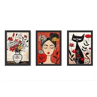 Kit 3 Quadros 18x24cm com Moldura Preta - Flores, Vaso e Gato | Decoração Elegante e Moderna - imagem 3