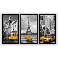 Kit 3 Quadros Decorativos Grandes com Moldura - Cidades do Mundo Amarelo - imagem 1