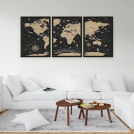 Quadros Decorativos Mapa Mundi Vintage - Kit 3 Peças com Moldura Retro - imagem 3