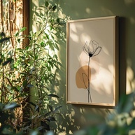 Quadro Decorativo Flor Abstrata com Moldura Minimalista - Arte Botânica Line Art Moderna para Sala, Quarto e Escritório - imagem 1